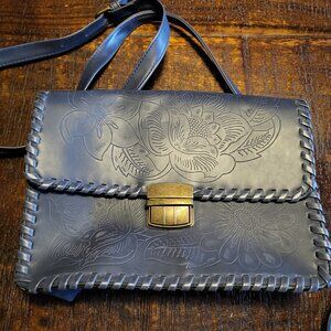 Blue floral crossbody bag 70's style